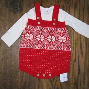 Unisex baby red fair isle sweater romper set 12 mo